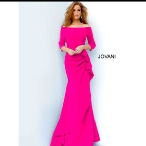 NWOT JOVANI 00446 OFF SHOULDER DRAPE CREPE MERMAID DRESS-Fuchsia-Size 4